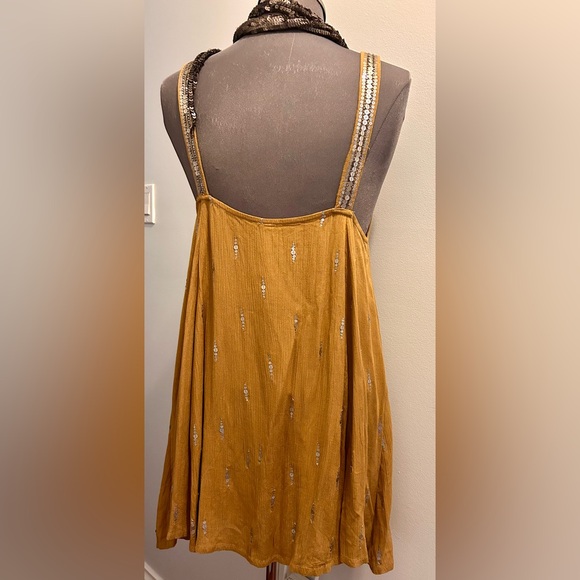 NWT Free People Rising Sun Gold Bejewelled V Neck Slip Dress - Picture 7 of 13